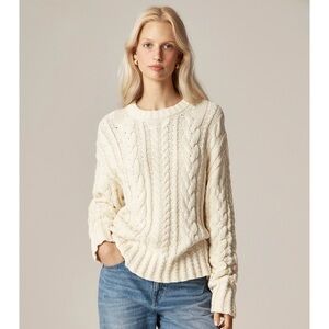 J. Crew Cable-knit Crewneck Sweater Ivory Lace